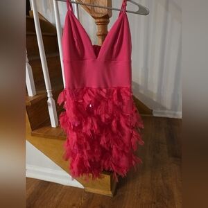 Chic Pink Feathered Kids Dress